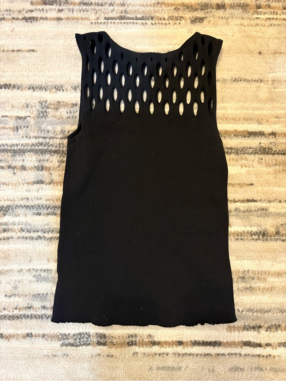 Women’s S Small Stretch Sexy Solid Black Summer Tank Top With Cutouts EUC